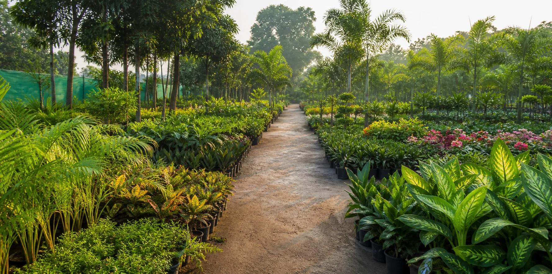 Rows of healthy plants at Bagwani wholesale plant nursery