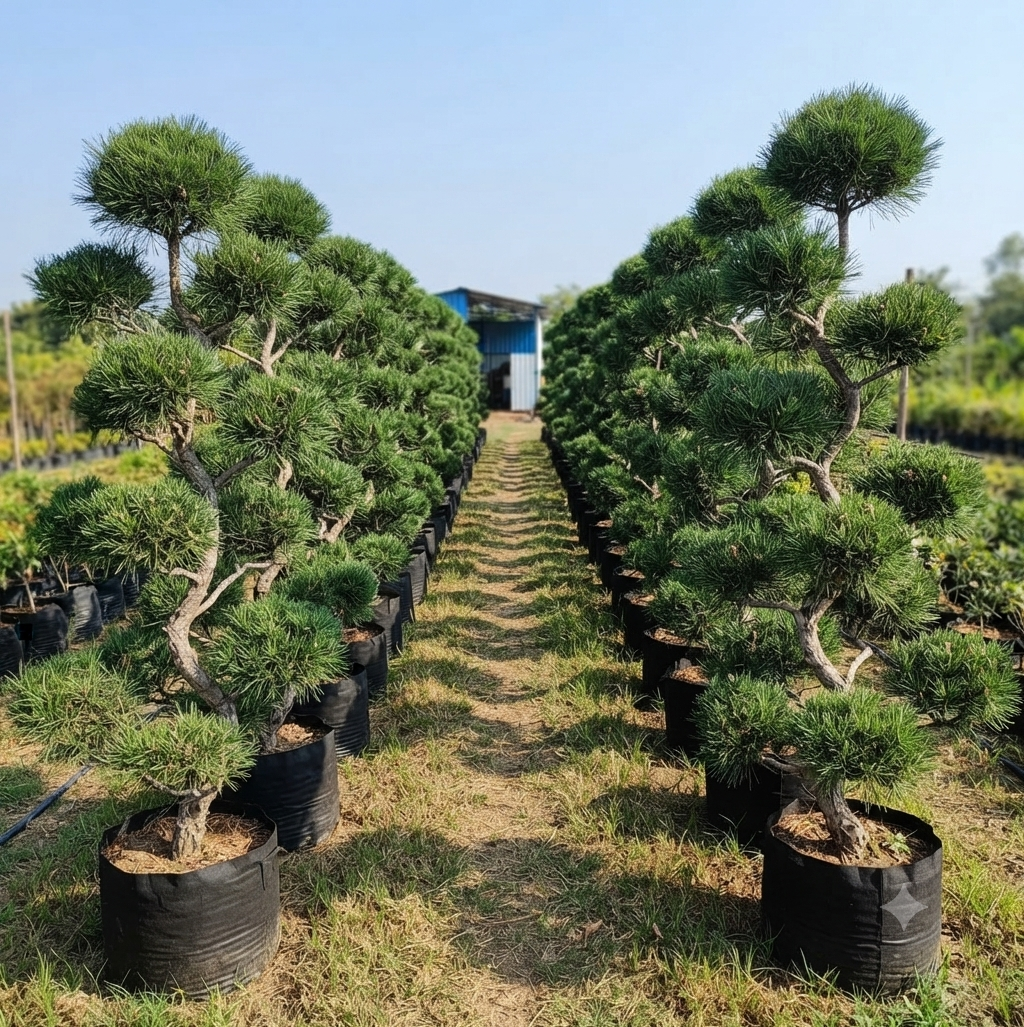 Green Casuarina plant available for sale at a nursery for landscaping.